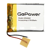 Аккумулятор Li-Pol GoPower LP443442 PK1 3.7V 600mAh с/з (1/10/250)
