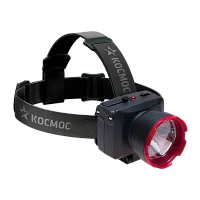 Фонарь налобный Космос H1W 1W 1LED от аккумулятора 2 режима черный (1/12/24)
