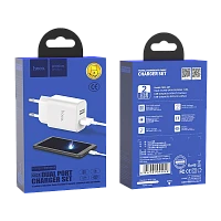 Сетевое З/У HOCO C62A 2USB 2.1A умная зарядка (IC) с кабелем Type-C белый (1/21/126)