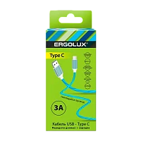 Кабель Ergolux ELX-CDC02-C06 USB (m)-Type-C (m) 1.2м 3.0A силикон LED синий в коробке (1/10/240)