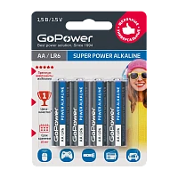 Батарейка GoPower LR6 AA BL4 Щелочная 1.5V (4/48/576)