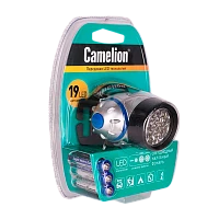 Фонарь налобный Camelion LED5313-19F4 19LED 4 режима +3AAA металлик (1/6/48)