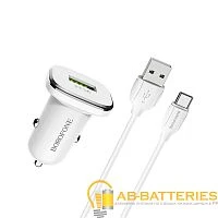 Автомобильное З/У Borofone BZ12A 1USB 3.0A QC3.0 с кабелем Type-C белый (1/44/176)