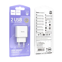 Сетевое З/У HOCO C141A 2USB 2.1A белый (1/36/216)