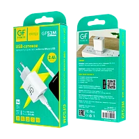 Сетевое З/У GFPower GF53M 1USB 2.4A с кабелем microUSB белый (1/108/432)