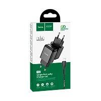 Сетевое З/У HOCO N2 1USB 2.0A с кабелем Lightning черный (1/13/130)