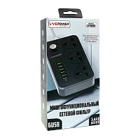 Сетевой фильтр Live Power LP3604 3р.С/З 10A 2.0м 6USB с выкл. черный (1/50)