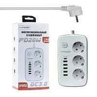Сетевой фильтр Live Power LP3452 3р.С/З 10A 2.0м 5USB/1Type-C PD20W с выкл. белый (1/50)