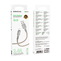 Кабель Borofone BX116 USB (m)-Lightning (m) 1м 2.4A ПВХ серый (1/360)