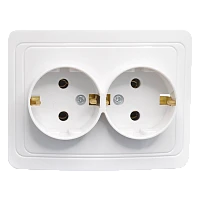 Розетка Прогресс Slim 2гн. 16A С/З ABS + Керамика белый (1/10/200)