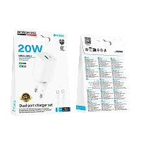 Сетевое З/У Borofone BA104A 1USB+1Type-C 20W QC3.0 с кабелем Type-C/Type-C белый (1/20/120)