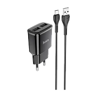 Сетевое З/У HOCO C88A 2USB 2.4A с кабелем Type-C черный (1/12/120)