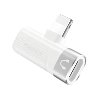 Переходник AUX Borofone BV14 Lightning (m)-Lightning (m)/Lightning (f) пластик серебряный (1/76/304)