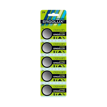 Батарейка Ergolux CR2016 BL5 Lithium 3V (5/100/2000)