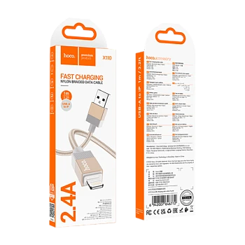 Кабель HOCO X110 USB (m)-Lightning (m) 1м 2.4A нейлон золотой (1/31/310)