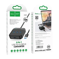 USB-Хаб HOCO HB31 4USB USB (m) USB3.0 1.2м черный (1/19/190)