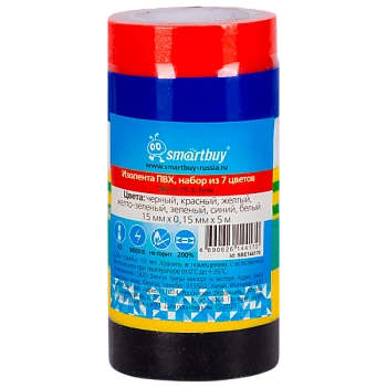 Изолента Smartbuy 15мм*5м ПВХ 7шт. ассорти