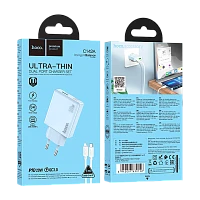 Сетевое З/У HOCO C142A 1USB+1Type-C 20W PD,QC с кабелем Type-C-Lightning голубой (1/19/190)