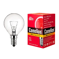 Лампа накаливания Camelion E14 60W 220V шар прозрачная (1/100)