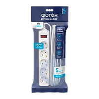 Сетевой фильтр Фотон SP 10-55ES 5р.С/З 10A 5.0м 3х0.75мм² с выкл. белый (1/20)