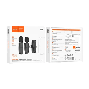 Микрофон HOCO L15 Type-C+Lighting на прищепке черный (1/20/200)