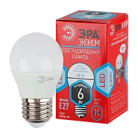 Лампа светодиодная ЭРА P45 E27 6W 4000К 220-240V шар Eco (1/10/100)