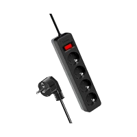 Сетевой фильтр Космос 4р.С/З 10A 1.5м ПВС 3x0.75мм² с выкл. черный (1/20)