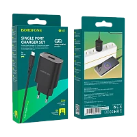 Сетевое З/У Borofone BN1 1USB 2.1A с кабелем microUSB черный (1/35/140)