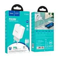 Сетевое З/У HOCO C104A 1USB/Type-C 3.0A 20W QC3.0 с кабелем Type-C-Lightning белый (1/13/130)