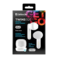 Наушники вставные Defender Twins 920 bluetooth 5.0 с микр. белый (1/40)