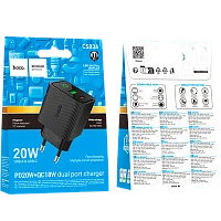 Сетевое З/У HOCO CS83A 1USB+1Type-C 3.0A 20W PD,QC дисплей черный (1/18/180)