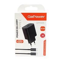 Сетевое З/У GoPower GPPD05 Type-C 20W PD3.0 с кабелем Type-C-Type-C 100W черный (1/200)