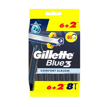 Бритва одноразовая Gillette "BLUE3 COMFORT Slalom" 3 лезвия 6+2шт. (1/6)
