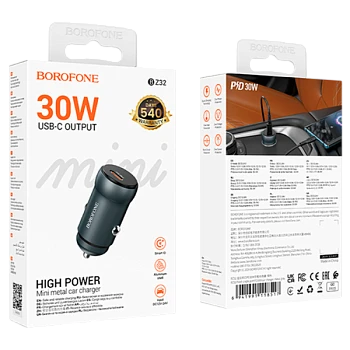 Автомобильное З/У Borofone BZ32 Type-C 3.0A PD30W серый