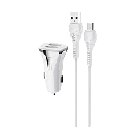 Автомобильное З/У HOCO Z31 2USB 3.4A QC3.0 с кабелем microUSB белый (1/14/140)