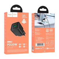 Сетевое З/У HOCO N65 1USB+1Type-C 20W PD,QC с кабелем Type-C-Lightning черный (1/13/130)