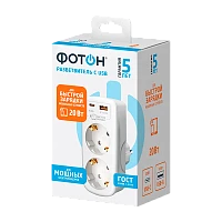 Разветвитель Фотон AM 16-2E-USB/A1C1-QC 2р.С/З 16A PD,QC белый (1/6/72)