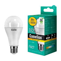 Лампа светодиодная Camelion A65 E27 20W 3000К 172-265V груша матовая (1/10/100)