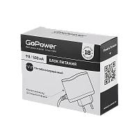 Блок питания GoPower 500mA 9V 5,5x2,5/12мм нестабилизированный отрицательная полярность (1/100)