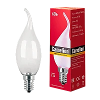 Лампа накаливания Camelion E14 60W 220-240V свеча на ветру 35мм матовая (1/100)