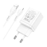 Сетевое З/У HOCO N25 2USB 2.1A с кабелем Lightning белый (1/13/130)