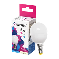 Лампа светодиодная Космос GL45 E14 6.5W 3000К 220-240V шар матовая (1/10/80)