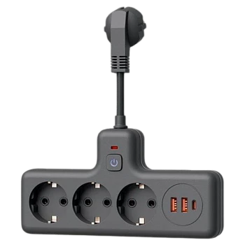 Сетевой фильтр Космос Компакт 3р.С/З 10A 0.3м 2USB+Type-C ПВС 3x1мм² с выкл. черный (1/40)