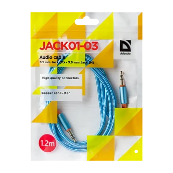 Кабель AUX Defender JACK01-03 Jack 3.5mm (m)-Jack 3.5mm (m) 1.2м ткань синий (1/50/400) 
