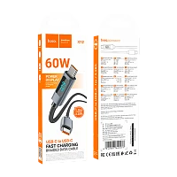 Кабель HOCO X112 Type-C (m)-Type-C (m) 1м 3.0A 60W нейлон дисплей черный (1/31/310)