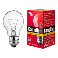 Лампа накаливания Camelion E27 75W 220V груша прозрачная (1/100)