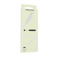 Кабель Borofone BX18 USB (m)-Lightning (m) 3м 1.6A ПВХ белый (1/360)