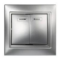 Выключатель Smartbuy 2-клавишный с индикатором 10А серебро, "Венера"