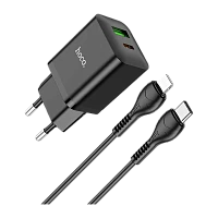 Сетевое З/У HOCO N28 1USB/Type-C 20W с кабелем Type-C-Lightning черный (1/13/130)