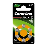 Батарейка Camelion ZA13 BL6 Zinc Air 1.45V 0%Hg (6/60/600/3000)